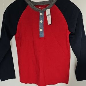 NWT Gap Kids Red, Navy Blue & Grey Long Sleeve Henley Tee Sz S 6/7